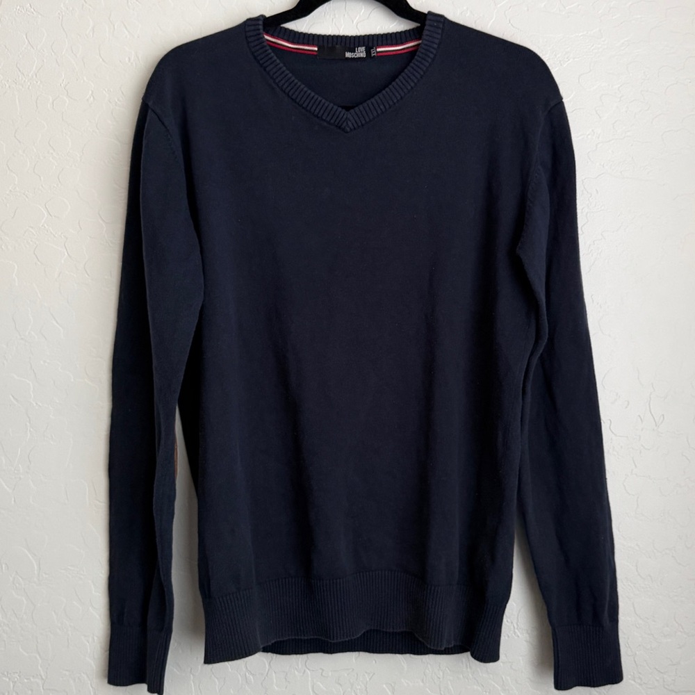 Love Moschino Women’s Cotton Long Sleeve Sweater Elbow Patch Navy XXL